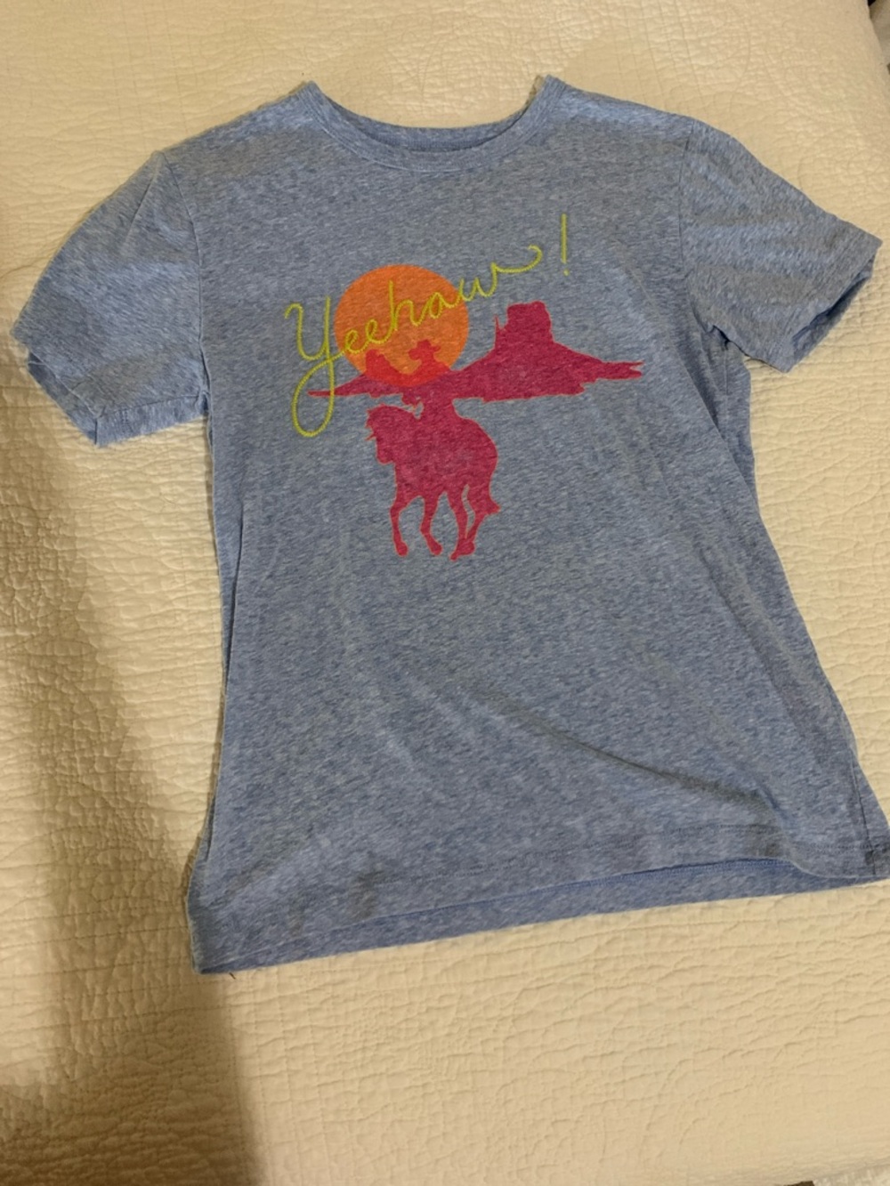 Crewcuts Heather Blue Graphic 'Yeehaw' Tee with Red Cowboy